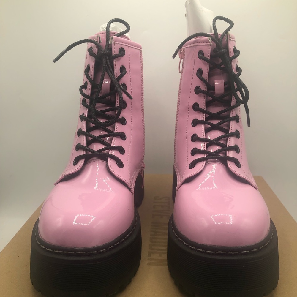 Steve Madden Pink Patent Combat Boot